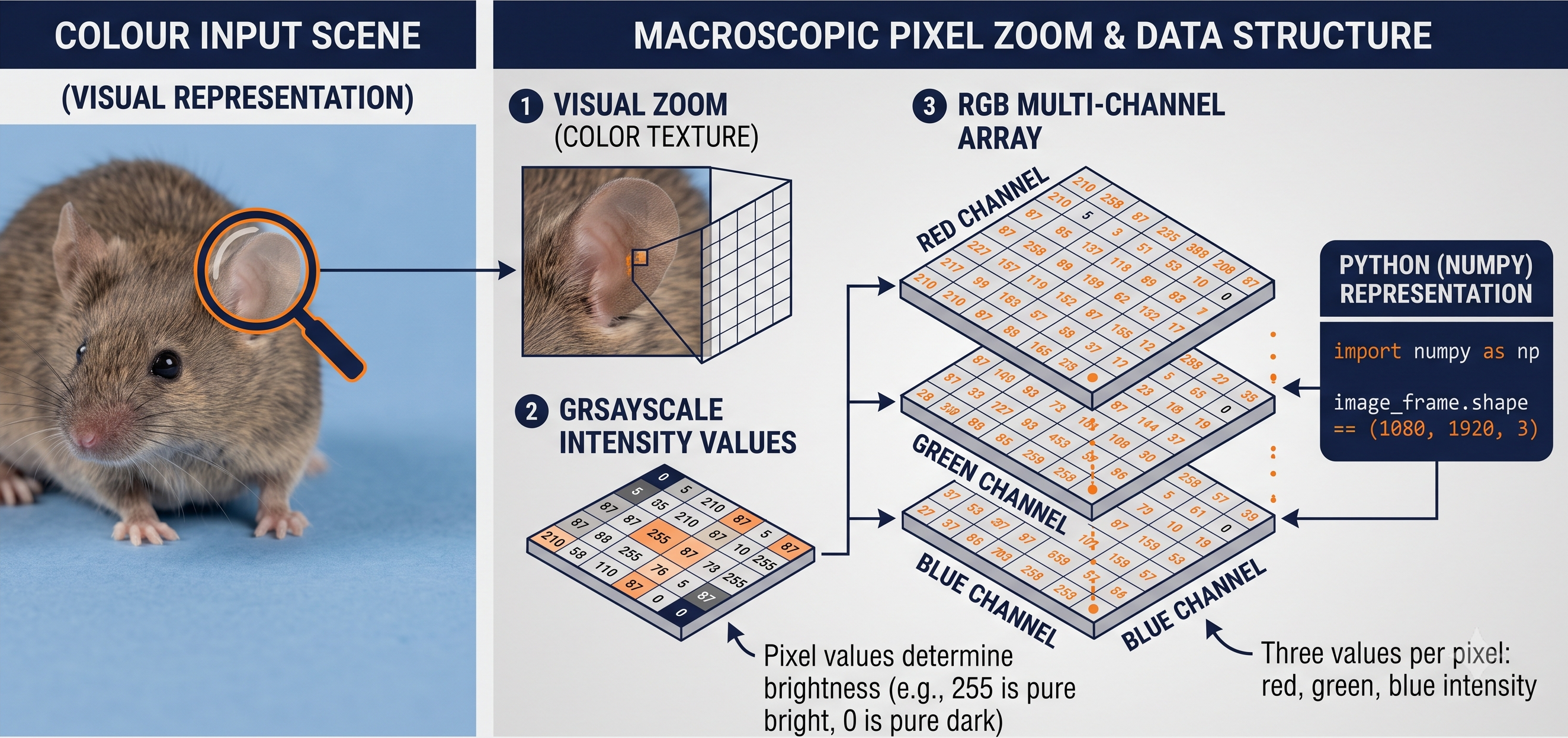 Pixel grid and RGB image structure